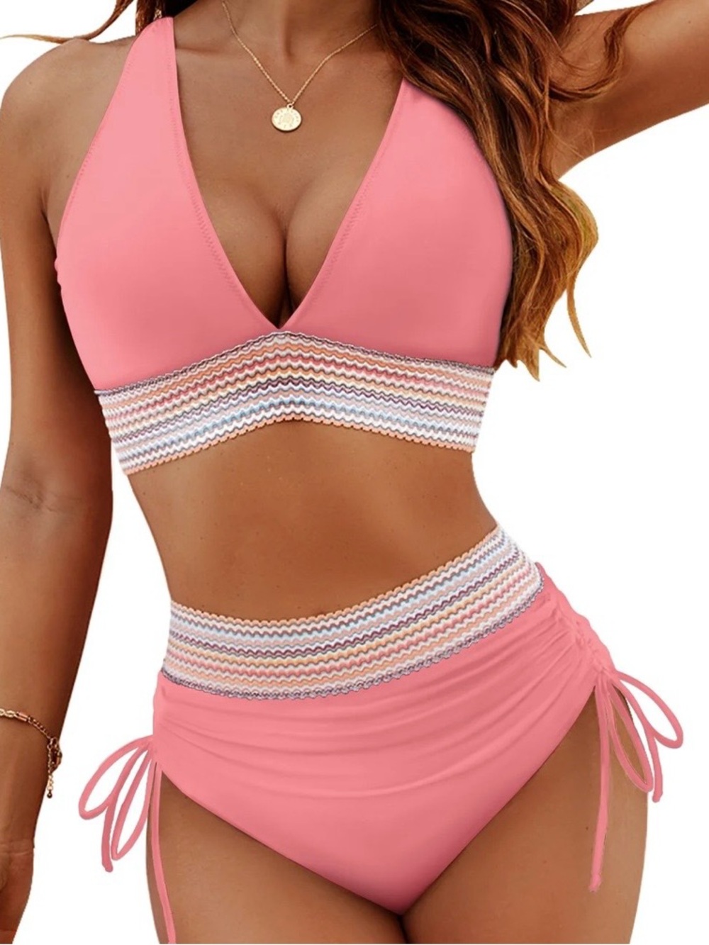Women’s Pink Two-Piece High-Waist Bikini Swim Set Sz Mes